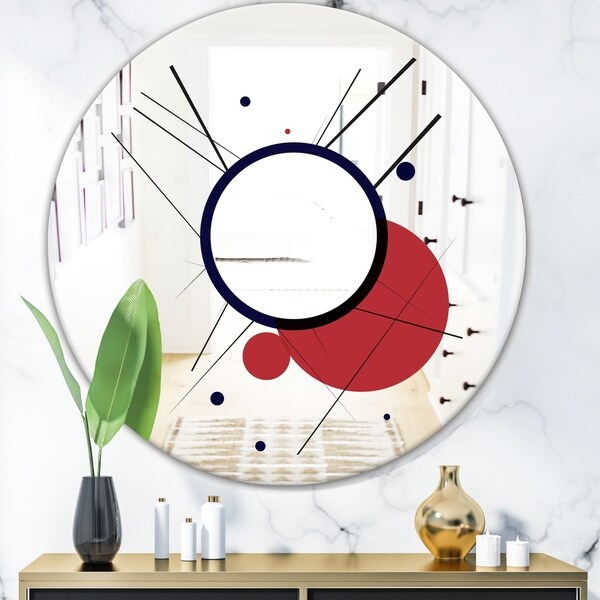 Designart 'Circular Web 2' Mid-Century Modern Mirror - Oval or Round Wall Mirror - Red