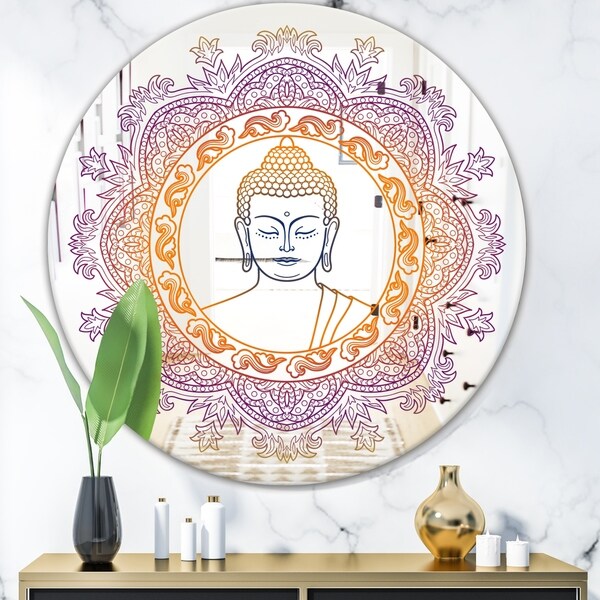 Designart 'Buddha Mandala' Modern Mirror - Contemporary Oval or Round Wall Mirror - Multi