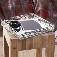Egnazia - Silver Metal Mirror Tray - Medium Square Greek Key