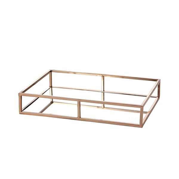 Ega Rose Gold Metal Mirror Tray Medium Long Rectangle Open Style Ega Rose Gold Metal Mirror Tray Medium Long Rectangle Open Style