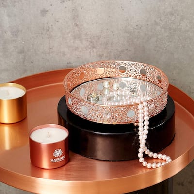 Silver Orchid Costello Small Rounded Metal Mirror Tray - 6.69" x 1.77"H