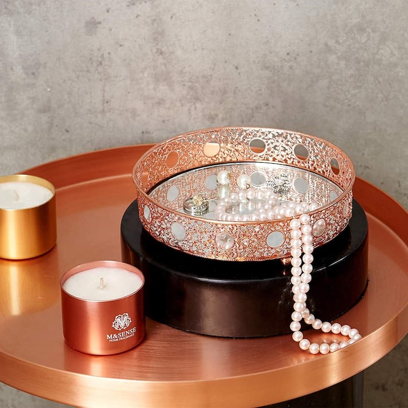 Silver Orchid Costello Small Rounded Metal Mirror Tray - 6.69" x 1.77"H