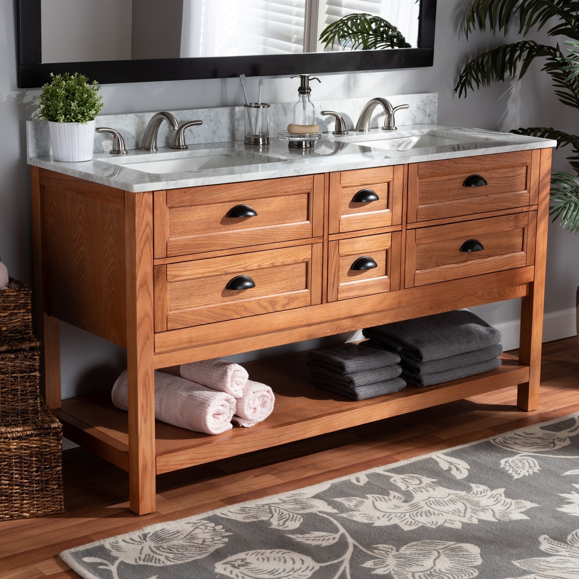 Light wood bathroom vanity 36