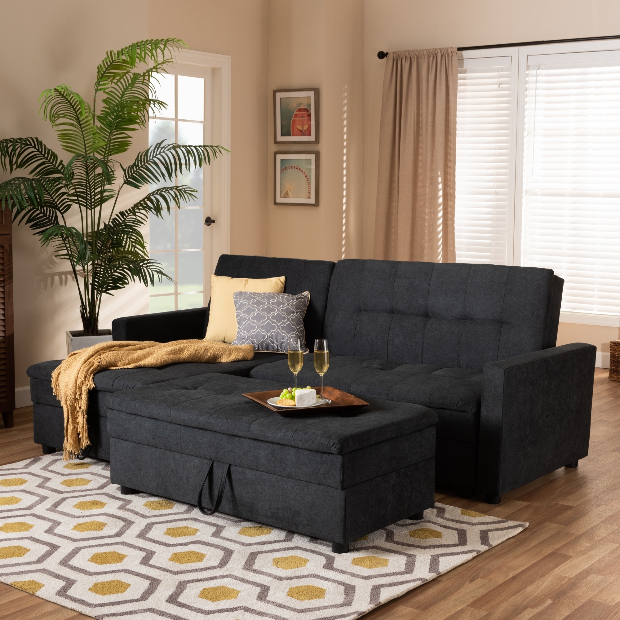 Contemporary Upholstered Sectional Sleeper Sofa With Ottoman Contemporary Upholstered Sectional