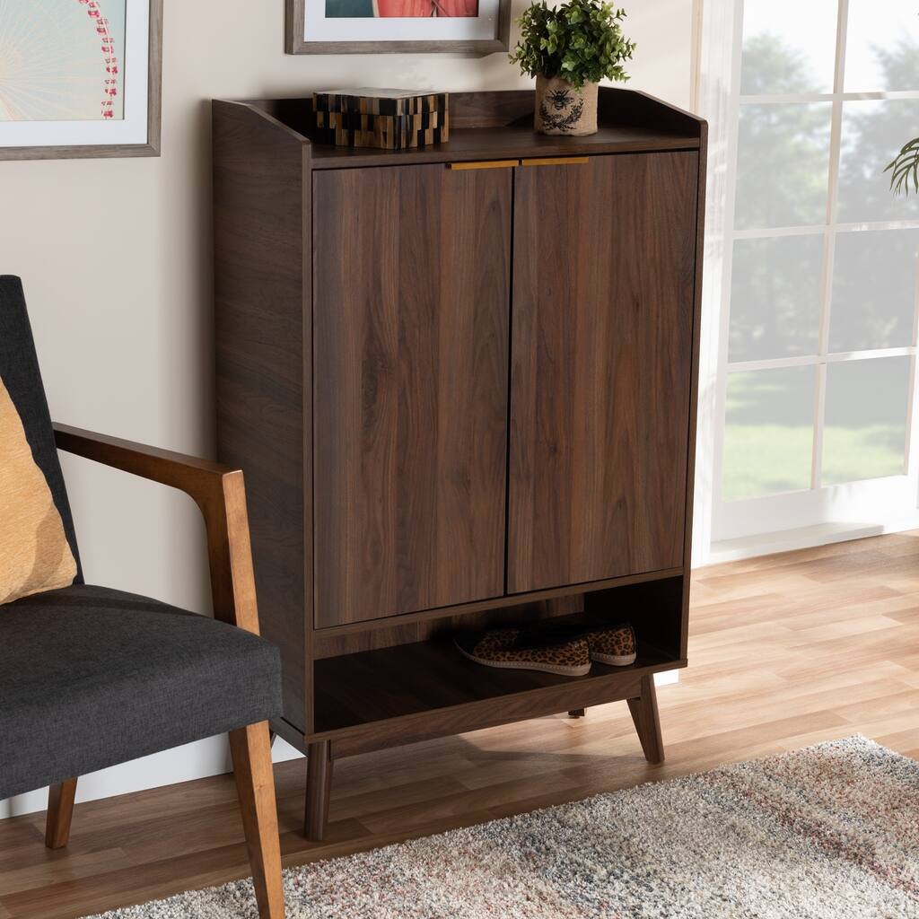 Mid-Century Modern 5-Shelf Wood Shoe Cabinet