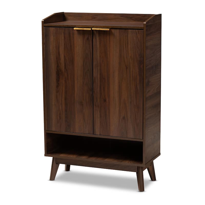 Mid-Century Modern 5-Shelf Wood Shoe Cabinet - N/A