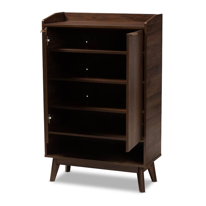 Mid-Century Modern 5-Shelf Wood Shoe Cabinet