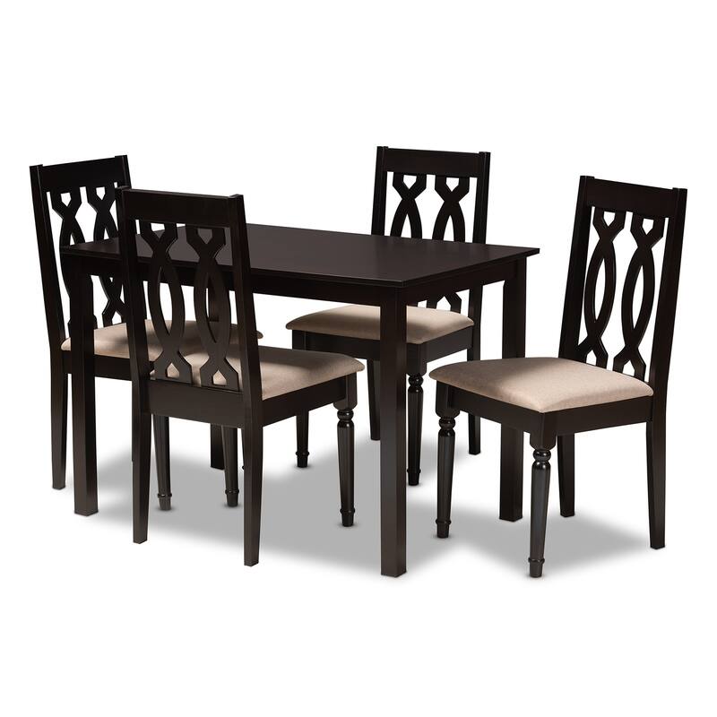 Modern and Contemporary Upholstered 5-Piece Dining Set - Beige and Espresso