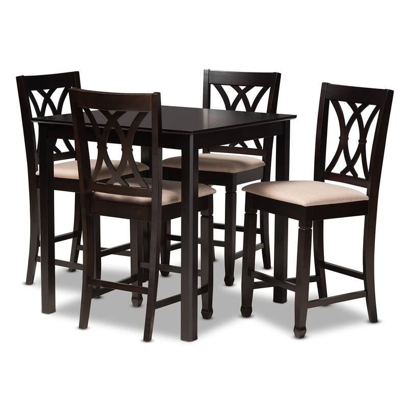 Modern and Contemporary Upholstered 5-Piece Pub Set - Sand and Dark Brown