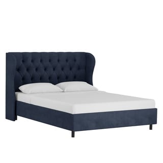Skyline Furniture MFG Skyline Furniture Tufted Wingback Platform Bed in Velvet (Blue - Twin - Wingback)