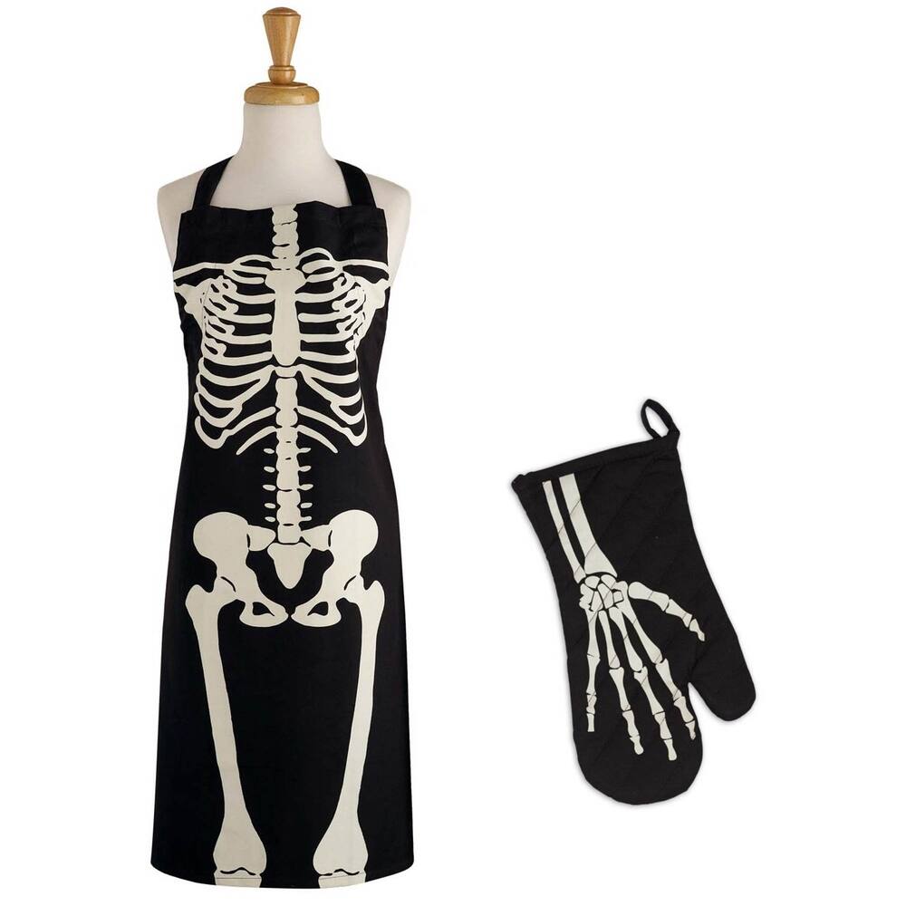 DII Skeleton Print Apron & Oven Mitt Kitchen Set
