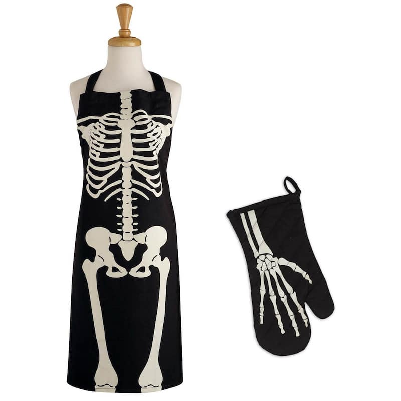 DII Skeleton Print Apron & Oven Mitt Kitchen Set