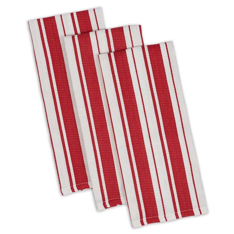 DII Gourmet Dishtowel (Set of 3) - 18 x 28" - Tomato - Stripe