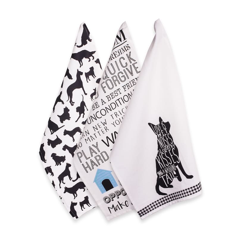 DII Assorted Pets Printed Dishtowel (Set of 3) - 18 x 28" - Set of 3 - Dog Prints