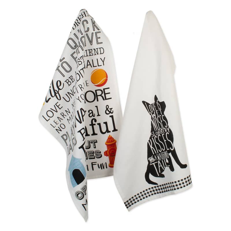 DII Assorted Pets Printed Dishtowel (Set of 3) - 18 x 28" - Set of 2 - Dog Prints