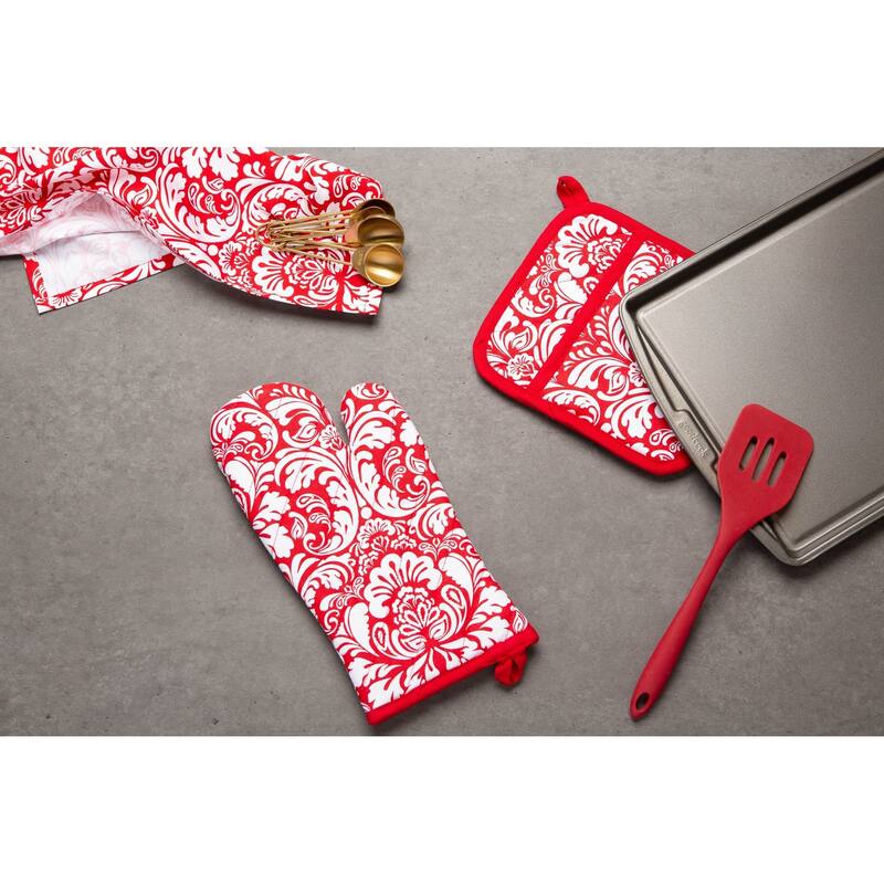 DII Damask Oven Mitt & Potholder Set