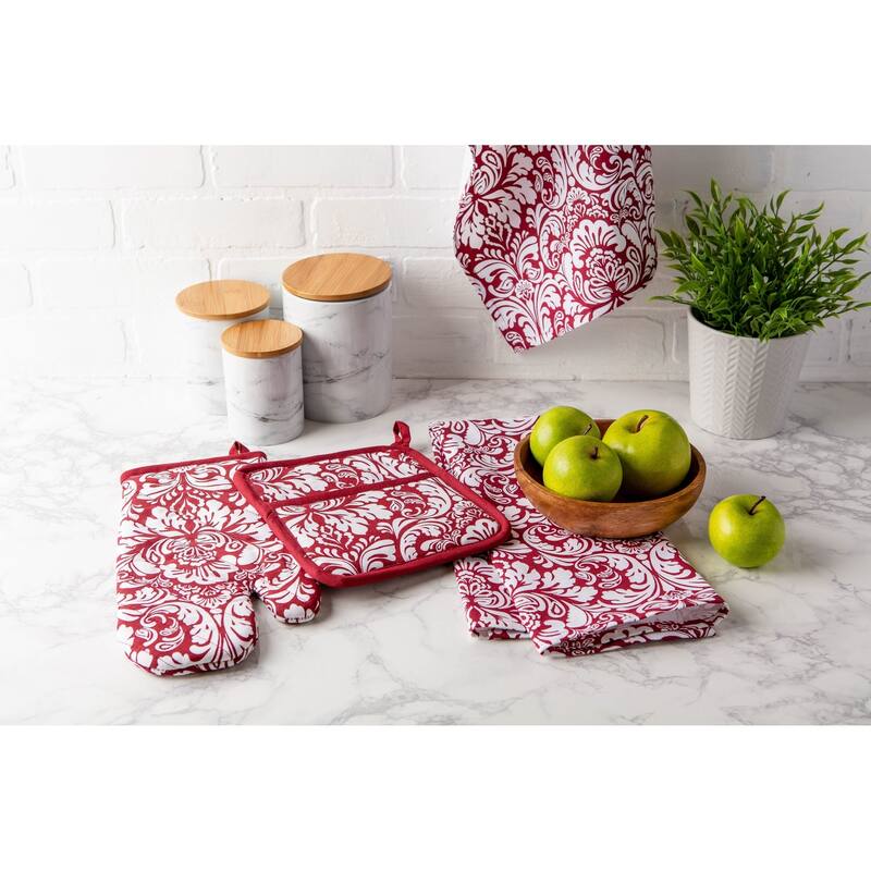DII Damask Oven Mitt & Potholder Set