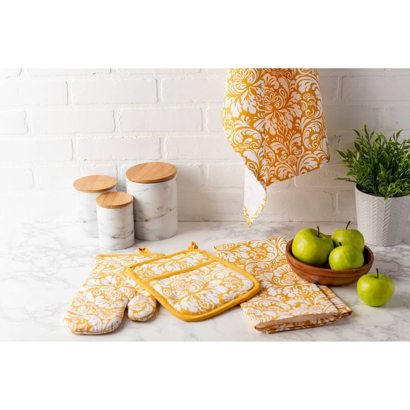 DII Damask Oven Mitt & Potholder Set