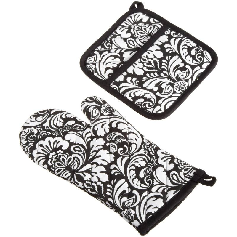 DII Damask Oven Mitt & Potholder Set - Black