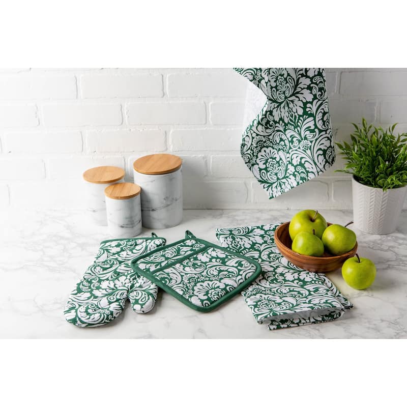 DII Damask Oven Mitt & Potholder Set