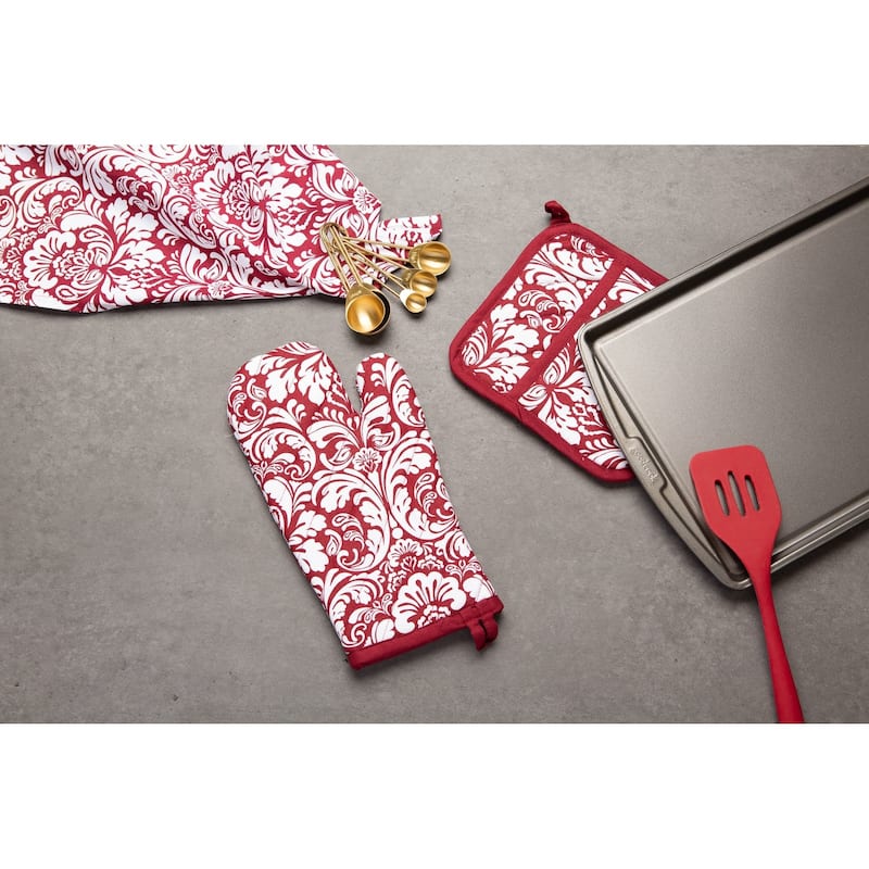 DII Damask Oven Mitt & Potholder Set