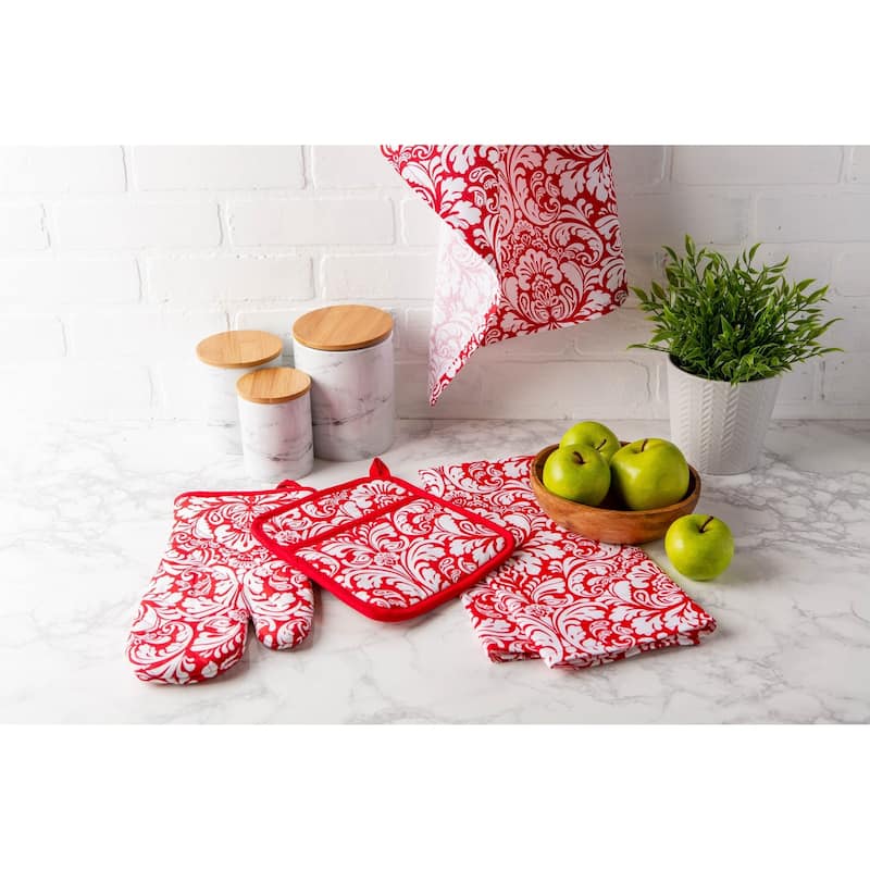 DII Damask Oven Mitt & Potholder Set