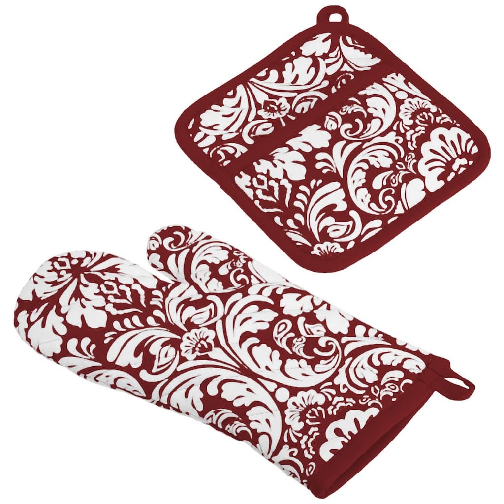 DII Damask Oven Mitt & Potholder Set