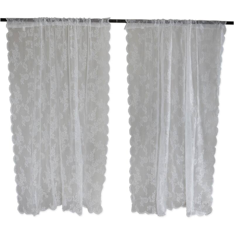 DII White Flower Blossom Lace Window Curtain (Set of 2) - 50 x 84" - Flower Blossom White