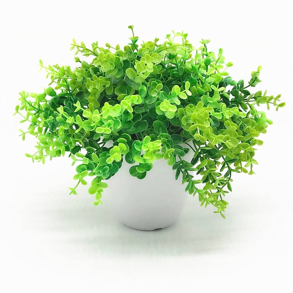 Enova Home Artificial Eucalyptus Grass in Round Decorative Vase - Green