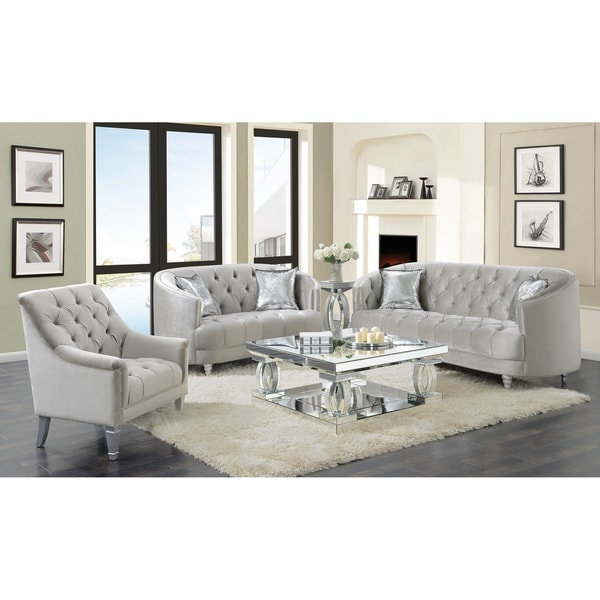 Elliston Grey 3-piece Tufted Living Room Set