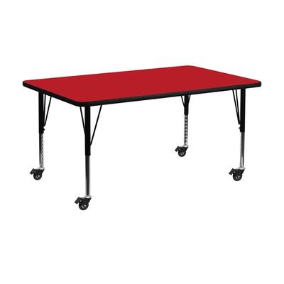 Offex 30"W x 72"L Mobile Rectangular Activity Table with 1.25" Thick High Pressure Red Laminate Top and Pre-School Leg - N/A