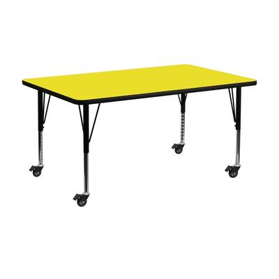 Offex 30"W x 72"L Mobile Rectangular Activity Table with 1.25" Thick High Pressure Yellow Laminate Top and Pre-School Leg - N/A