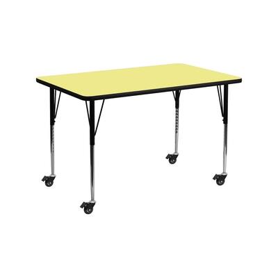 Offex 30"W x 60"L Mobile Rectangular Activity Table with Yellow Thermal Fused Laminate Top and Standard Height Adjustable Leg