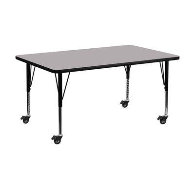 Offex 30"W x 72"L Mobile Rectangular Activity Table with Grey Thermal Fused Laminate Top and Height Adjustable Pre-School Leg