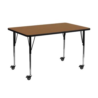 Offex 30"W x 72"L Mobile Rectangular Activity Table with Oak Thermal Fused Laminate Top and Standard Height Adjustable Leg - N/A