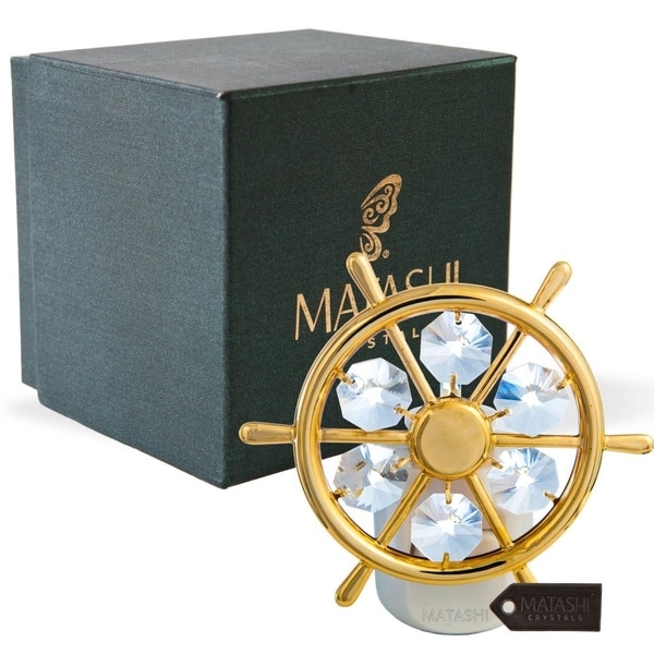 24K Gold Plated Crystal Studded Captains Wheel Night Light