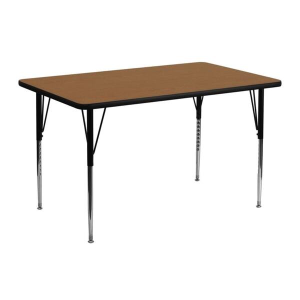 Standard Height Adjustable Legs 24 W x 48 D x 21.125-30.125 H 24 W x 48 L Rectangular Oak Thermal Laminate Activity Table