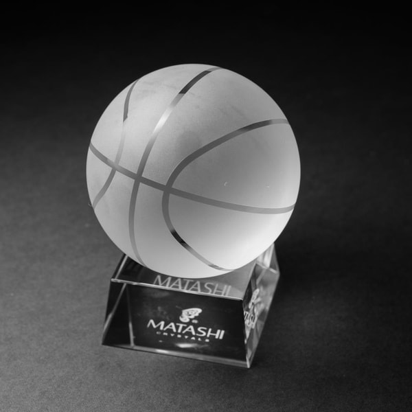 Crystal Paperweight with Etched Basketball Ornament