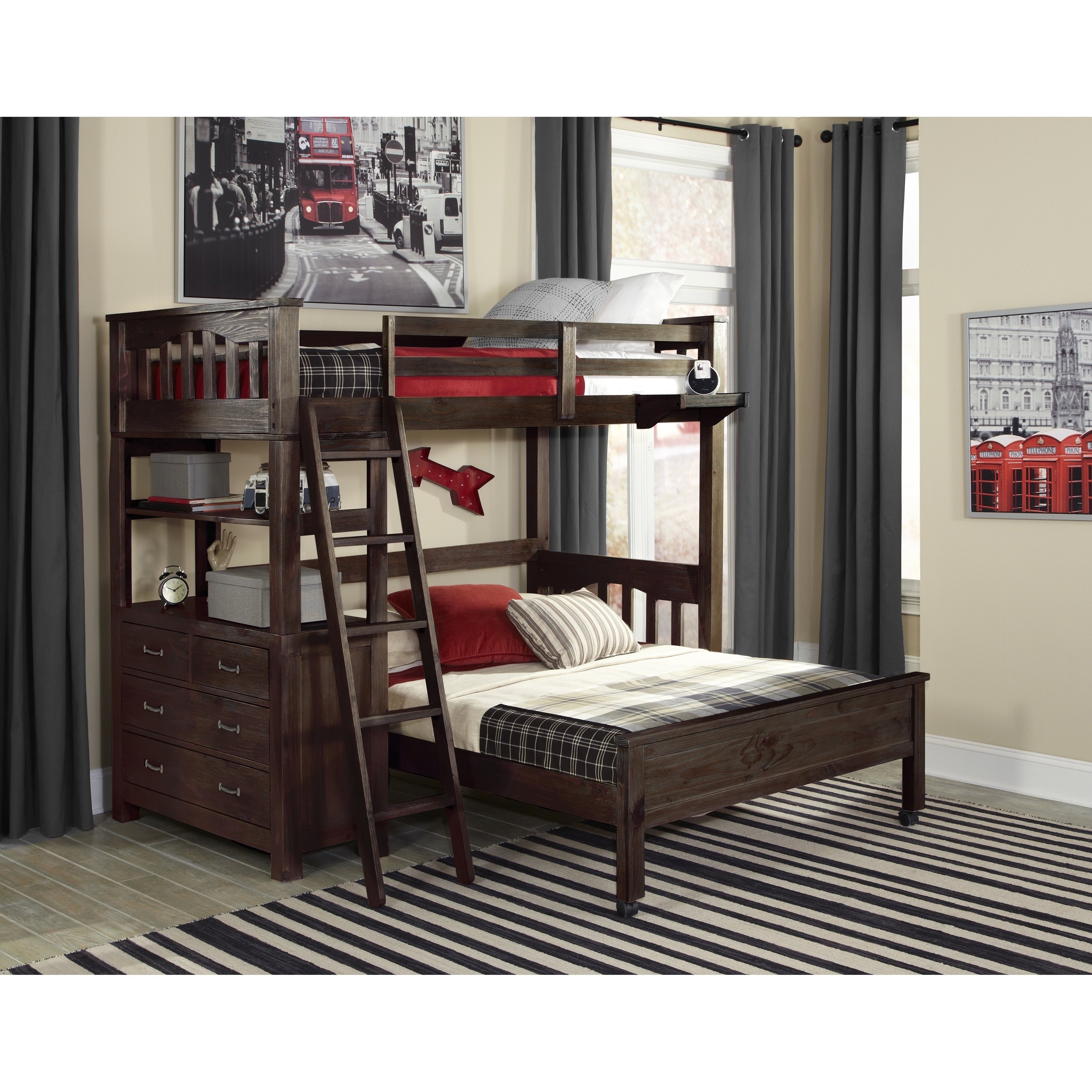 Shop Highlands Loft Bed W Hanging Nightstand Lower Bed Overstock 28563988