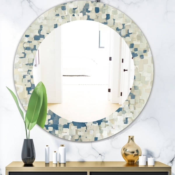 Shop Designart 'Geometric Blue Spots' Modern Mirror - Oval or Round ...