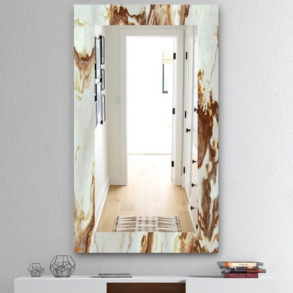 Designart 'Natural Onyx Texture' Mid-Century Mirror - Vanity Mirror - Orange