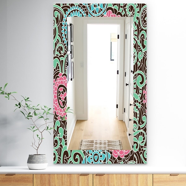 Designart 'Pink Blossom 26' Traditional Mirror - Wall Mirror - Pink
