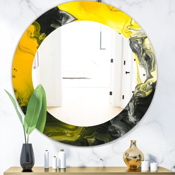 Designart 'Marbled Yellow 1' Modern Mirror - Oval or Round Wall Mirror - Gold