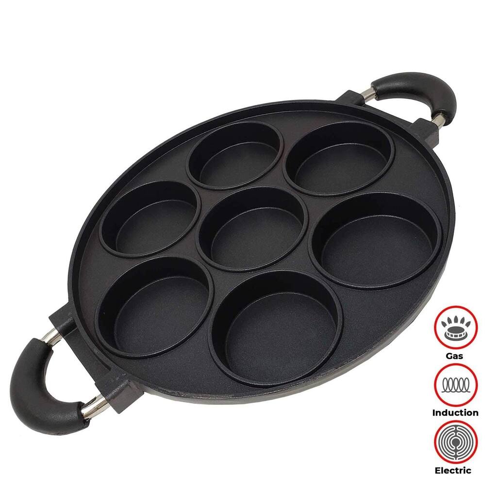 11 Inch Non Stick Cast Aluminium Aebleskiver Pan With Dual Handles for Danish Pancakes Dishwasher Safe