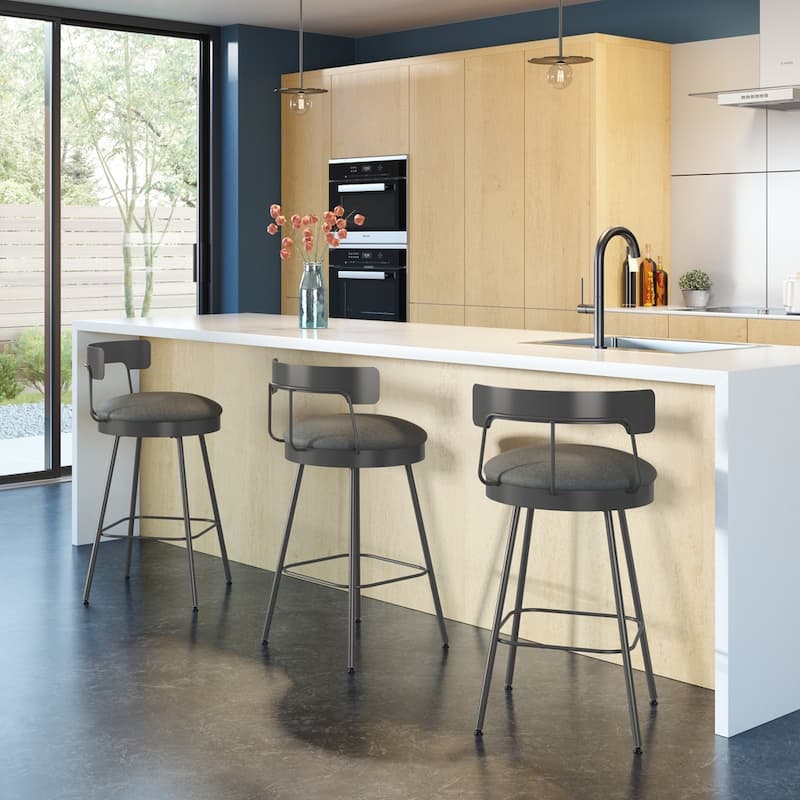 Amisco Monza Swivel Counter and Bar Stool - Grey Polyurethane / Matt Dark Grey Metal - Counter Height