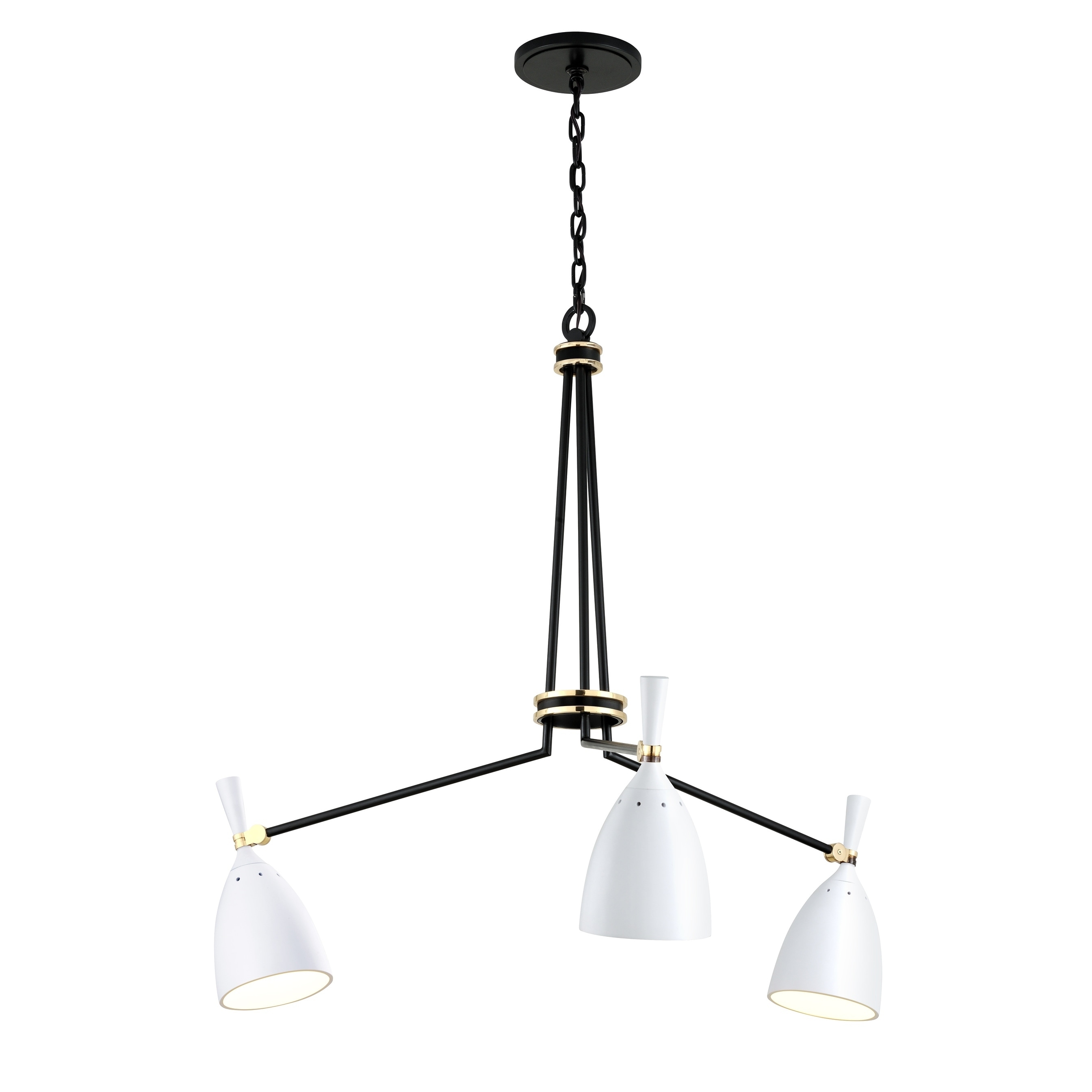 Utopia Garden by Martyn Lawrence Bullard 3-Arm Satin Black with Polished Brass LED Chandelier - Satin White Metal Shade - Chandeliers For Bedrooms by Overstock.com