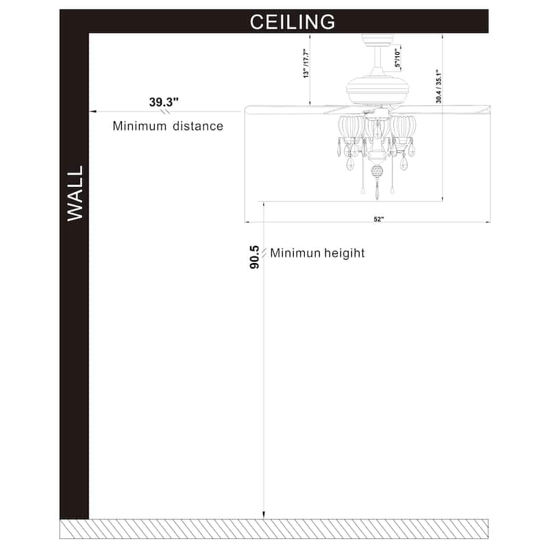 Garlow Matte Black 5-blade Lighted Ceiling Fan with Crystal Flower Cups Chandelier (includes Remote) - 52-inches Diameter