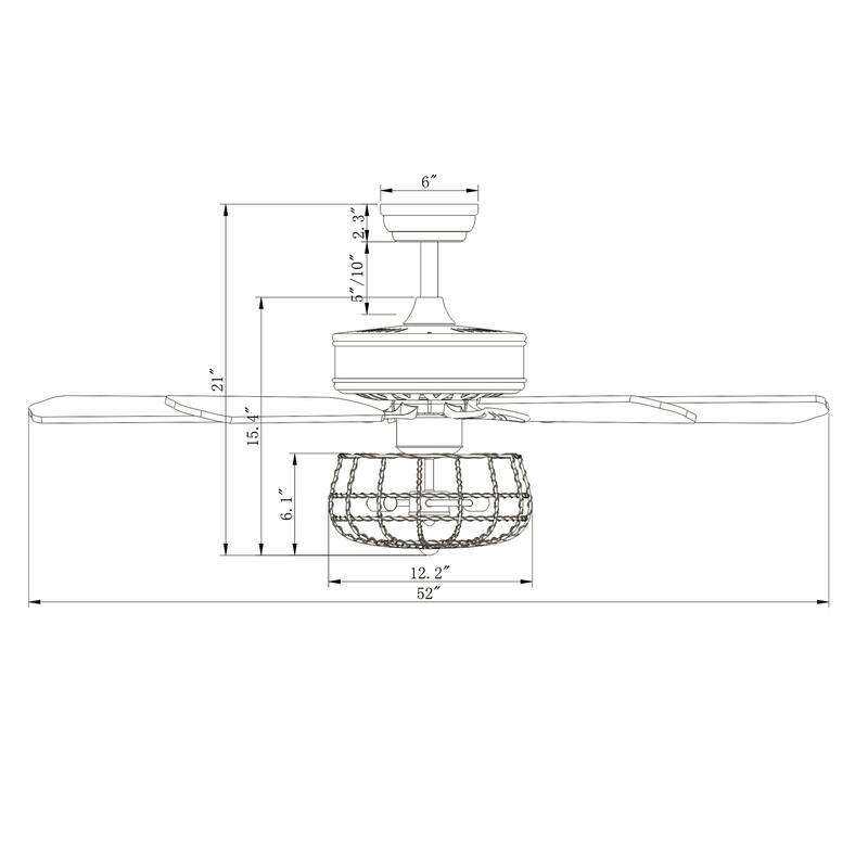 Kishel Chrome 5-Blade Lighted Ceiling Fan with Cage Chandelier (includes Remote and 2 blade color options) - 52-inches Diameter