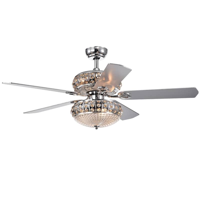 Becsdale Dual Lamp 52-Inch 5-Blade Lighted Ceiling Fan with Crystal Chandelier (incl Remote and 2 Color Option Fan Blades)