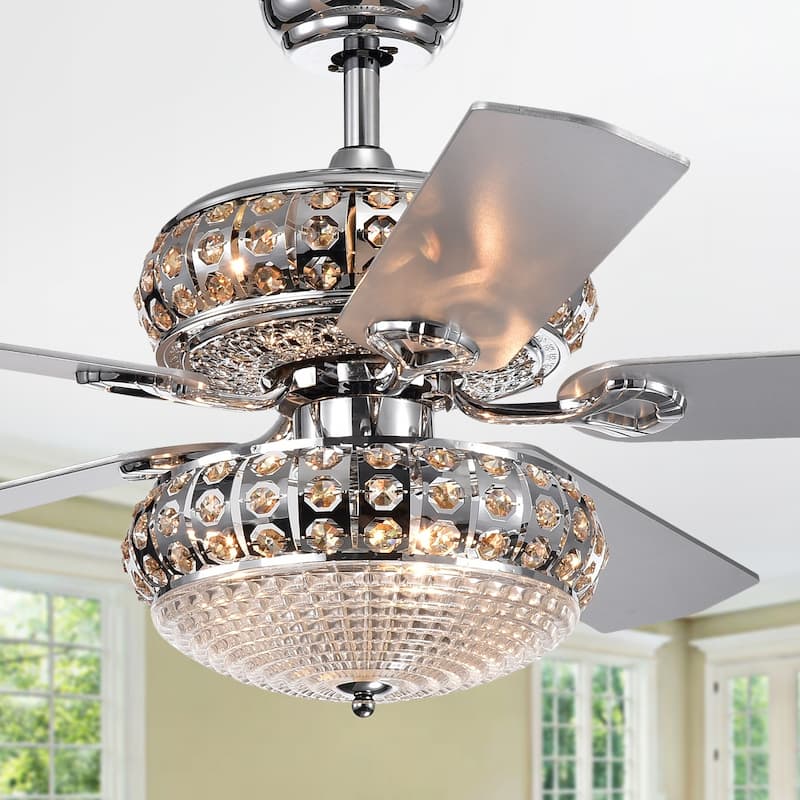 Becsdale Dual Lamp 52-Inch 5-Blade Lighted Ceiling Fan with Crystal Chandelier (incl Remote and 2 Color Option Fan Blades)